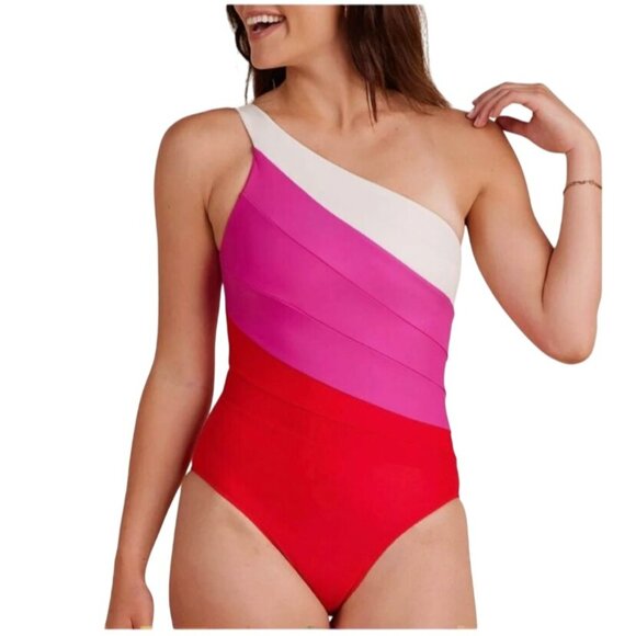 Summersalt Sidestroke Swimsuit One Piece One Shoulder Pink/Red Swim Size 10 - Picture 1 of 8